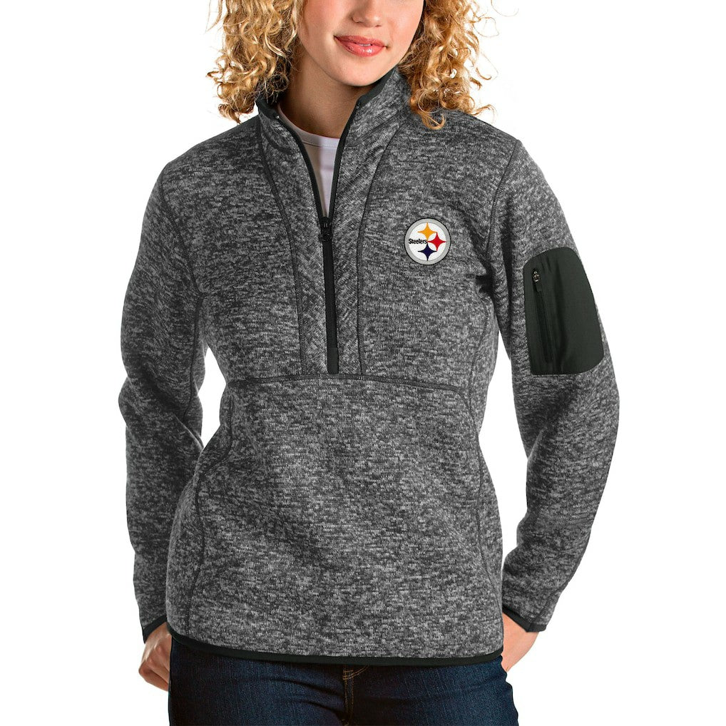 Pittsburgh Steelers Antigua Women's Fortune Half-Zip Pullover Jacket Charcoal | NFL