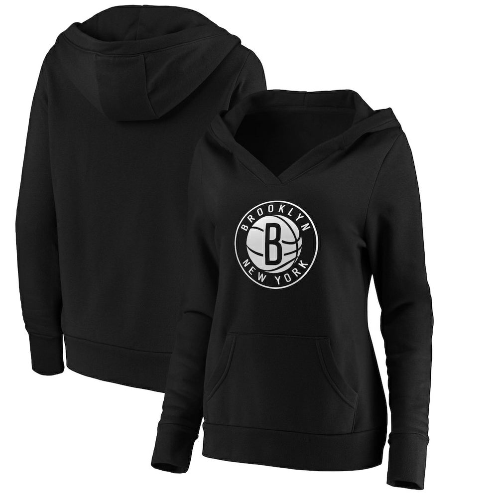 Brooklyn Nets Women's Primary Logo V-Neck Pullover Hoodie Black - NBA