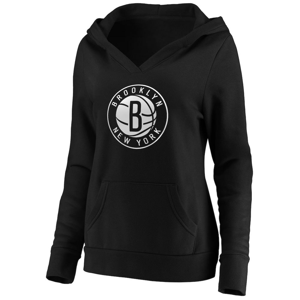 Brooklyn Nets Women's Primary Logo V-Neck Pullover Hoodie Black - NBA