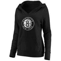 Brooklyn Nets Women's Primary Logo V-Neck Pullover Hoodie Black - NBA