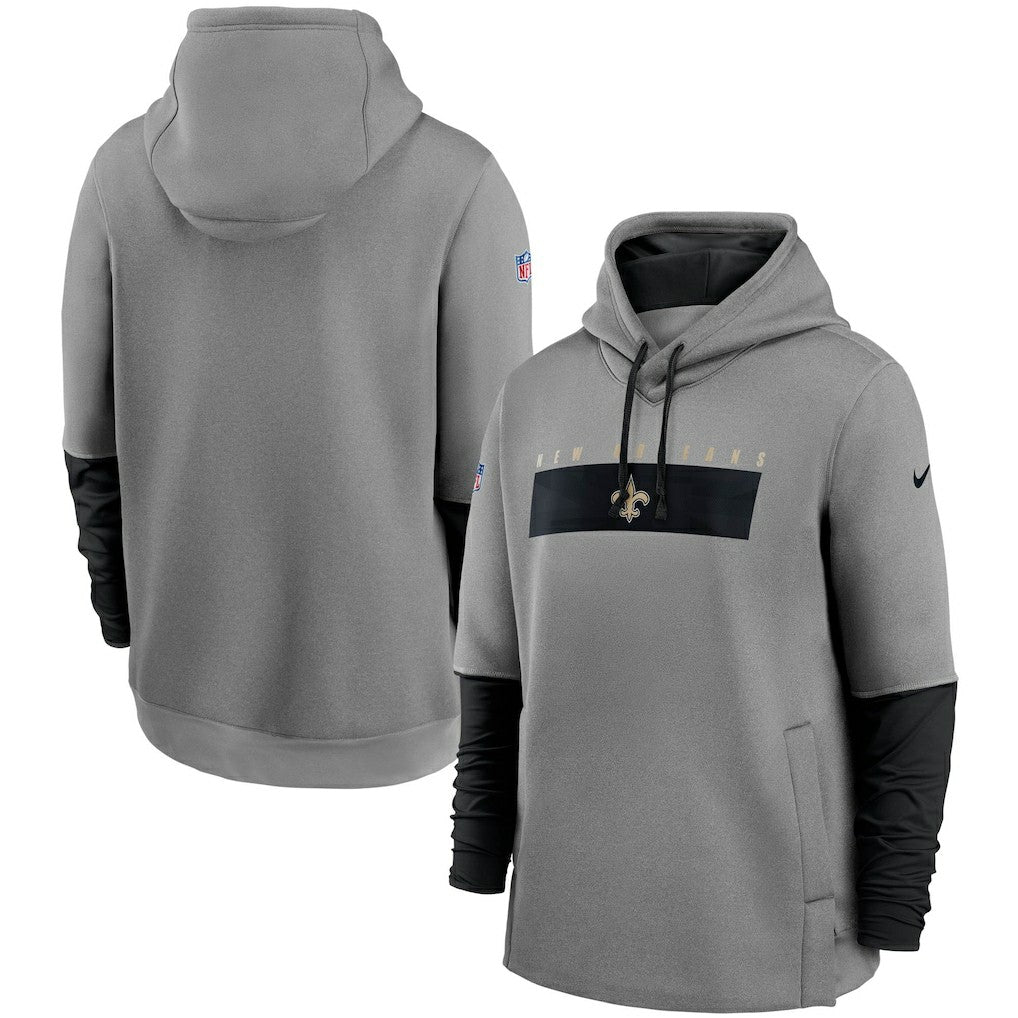 New Orleans Saints Sideline Playbook Performance Pullover Hoodie Heathered Gray/Black | Nike for Sale