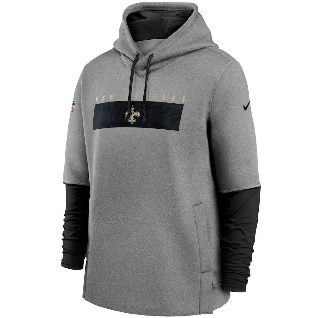 New Orleans Saints Sideline Playbook Performance Pullover Hoodie Heathered Gray/Black | Nike for Sale