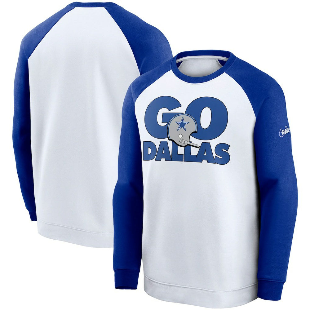 Dallas Cowboys Fan Gear Throwback Go Helmet Sweatshirt White/Royal | Nike for Sale