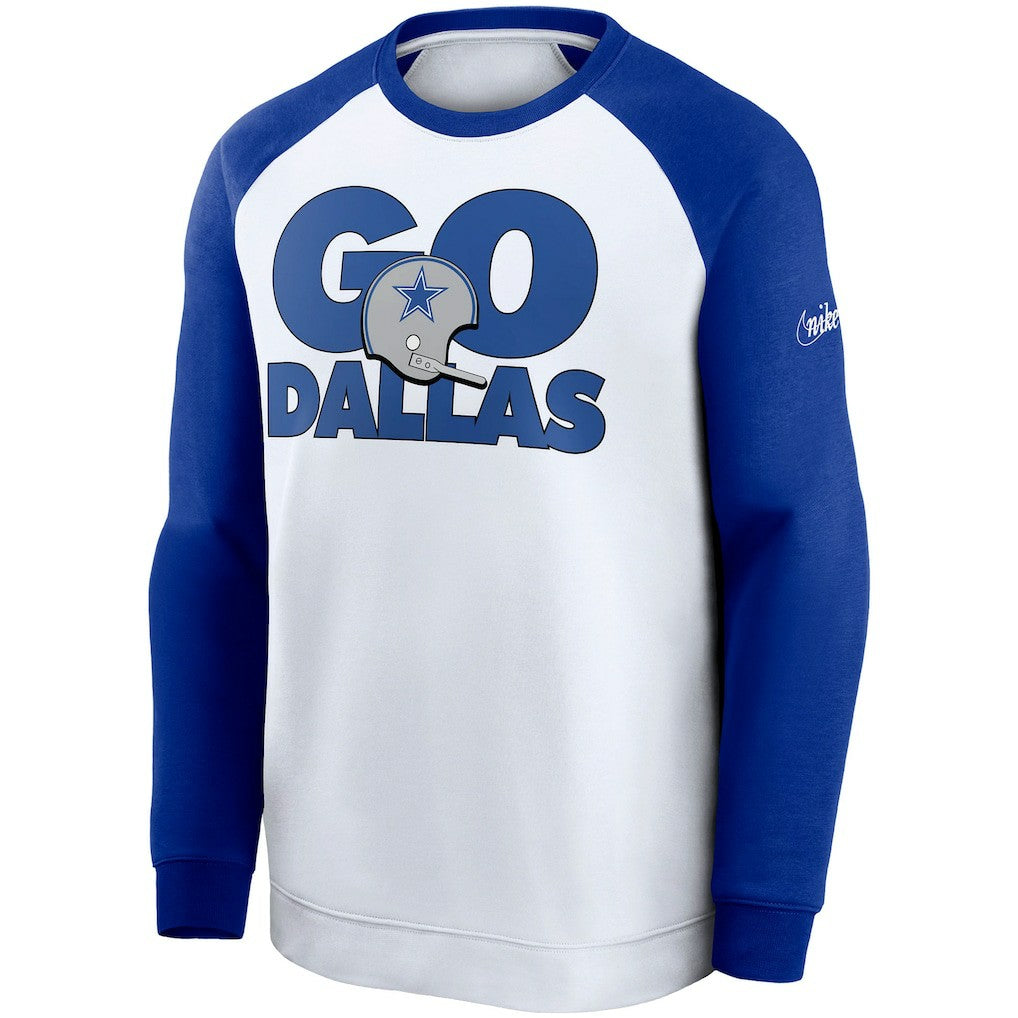 Dallas Cowboys Fan Gear Throwback Go Helmet Sweatshirt White/Royal | Nike for Sale