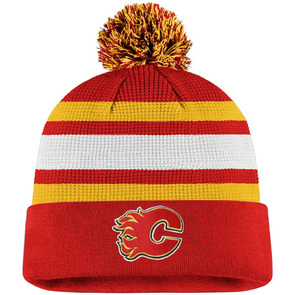 Calgary Flames Fanatics Authentic Pro Cuffed Pom Knit Hat - Red/Yellow - NHL