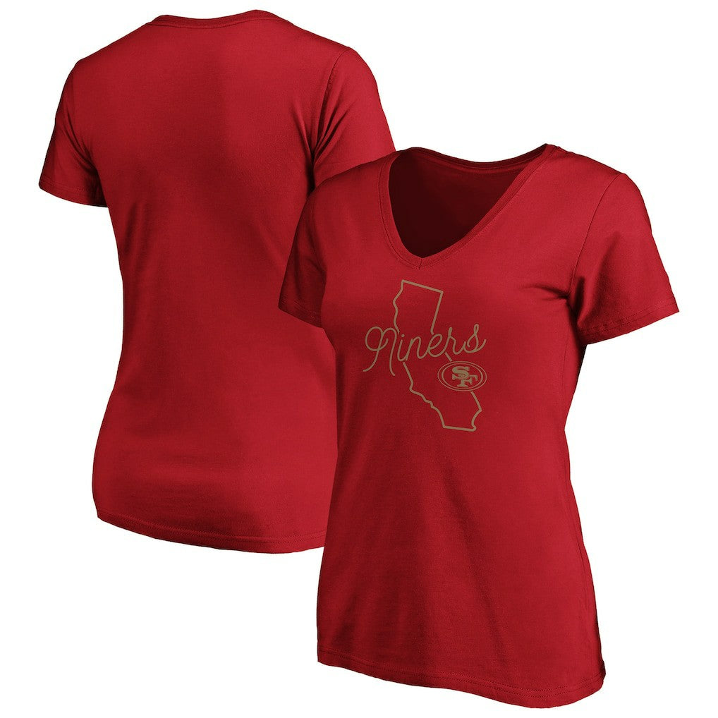 San Francisco 49ers Women's Iconic Script State V-Neck T-Shirt Scarlet | Fanatics