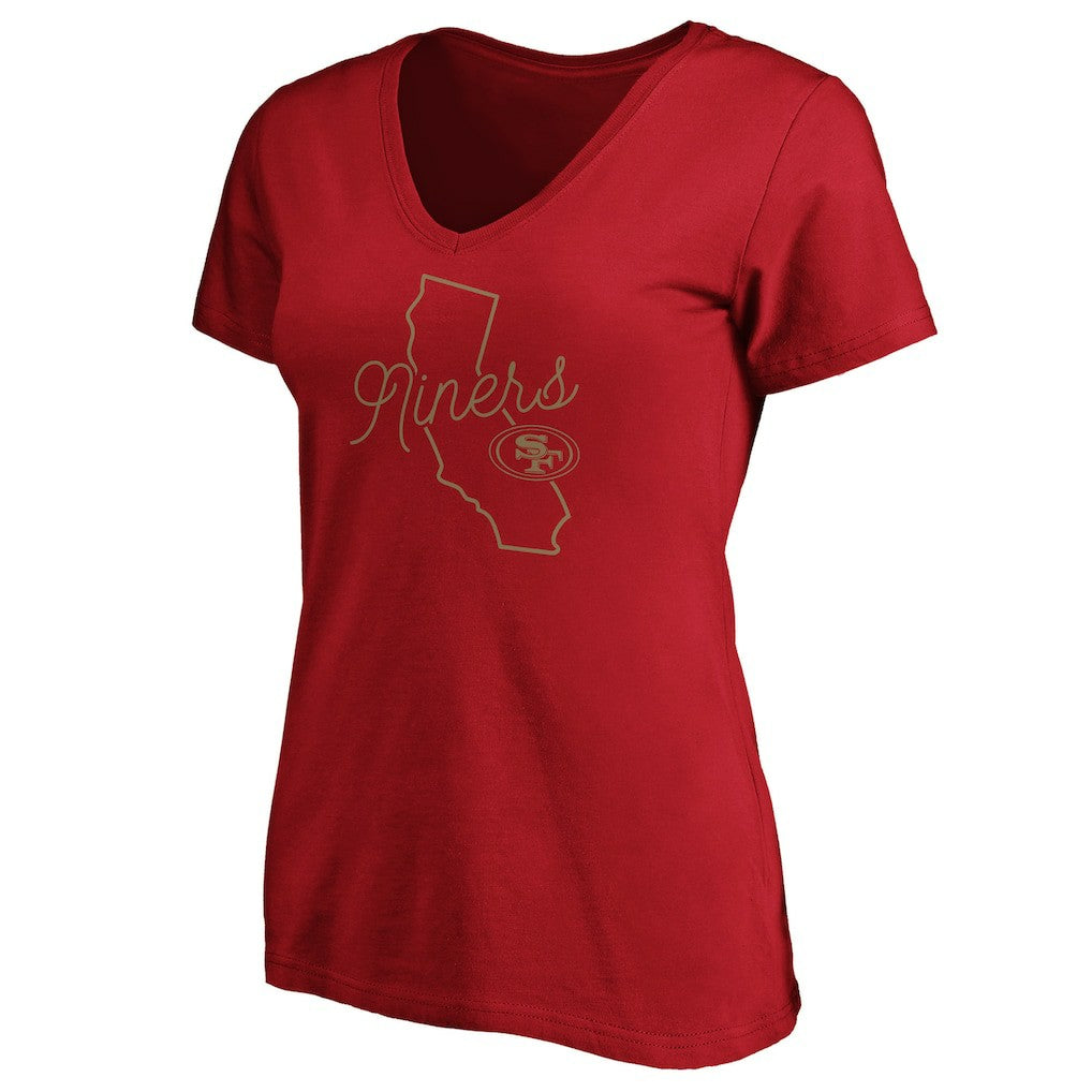 San Francisco 49ers Women's Iconic Script State V-Neck T-Shirt Scarlet | Fanatics