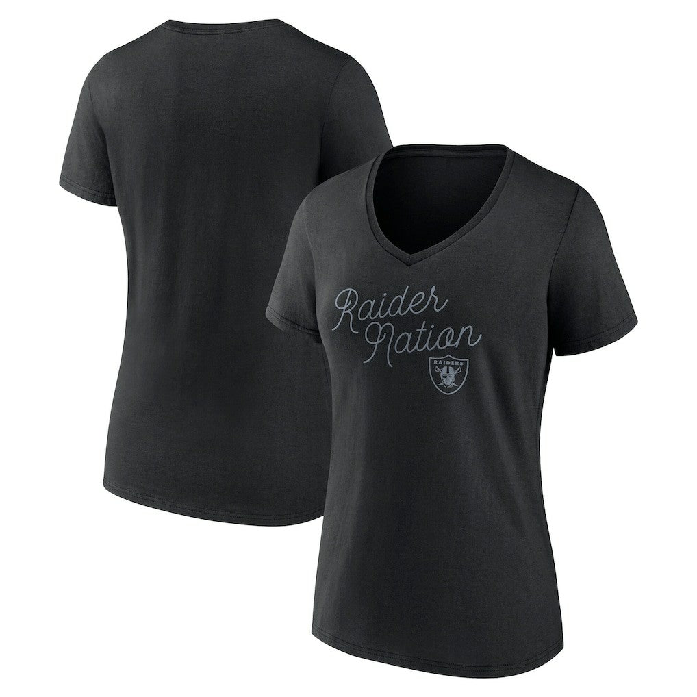 Las Vegas Raiders Women's Iconic Script State V-Neck T-Shirt Black | Fanatics