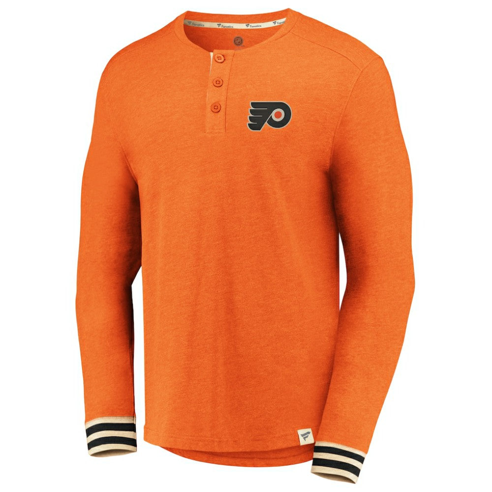 Philadelphia Flyers Fanatics True Classics Henley Long Sleeve T-Shirt - Heathered Orange - NHL