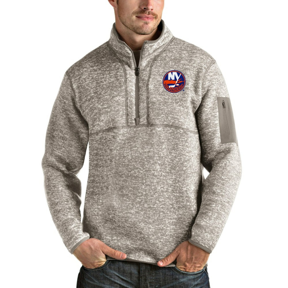 New York Islanders Antigua Fortune Half-Zip Pullover Jacket - Oatmeal - NHL