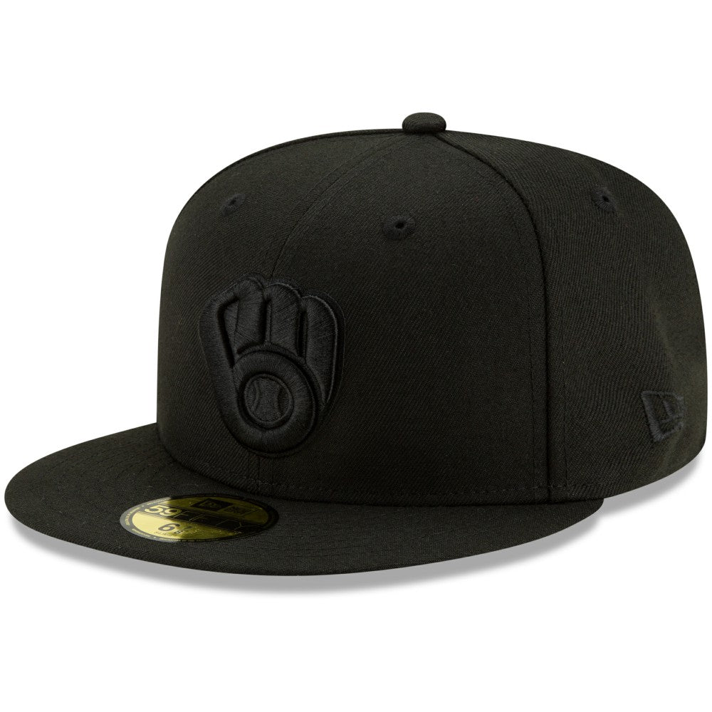 Milwaukee Brewers New Era Black on Black 59FIFTY Fitted Hat - MLB