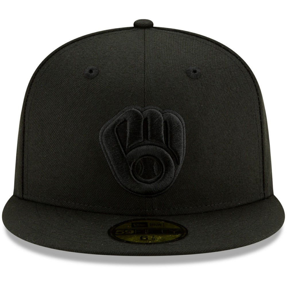 Milwaukee Brewers New Era Black on Black 59FIFTY Fitted Hat - MLB