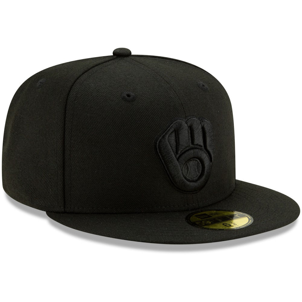 Milwaukee Brewers New Era Black on Black 59FIFTY Fitted Hat - MLB