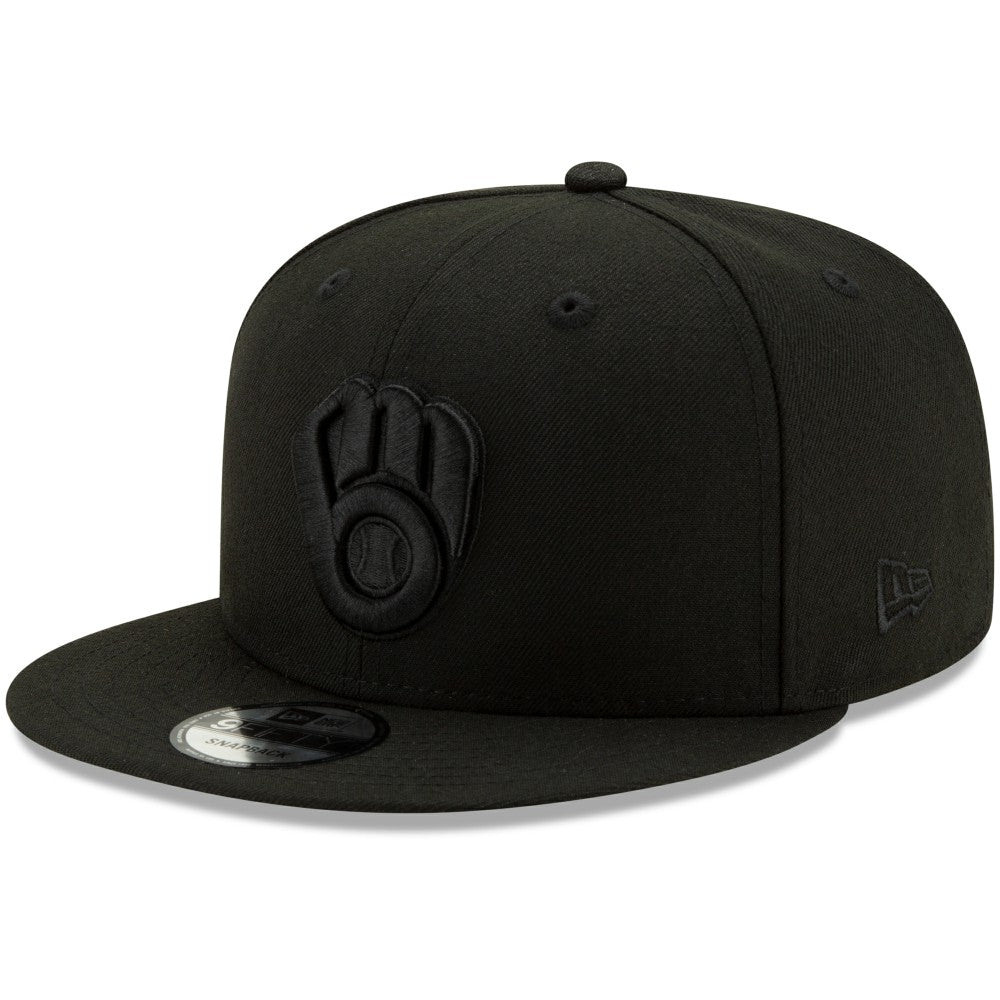 Milwaukee Brewers New Era Black on Black 9FIFTY Snapback Adjustable Hat - MLB