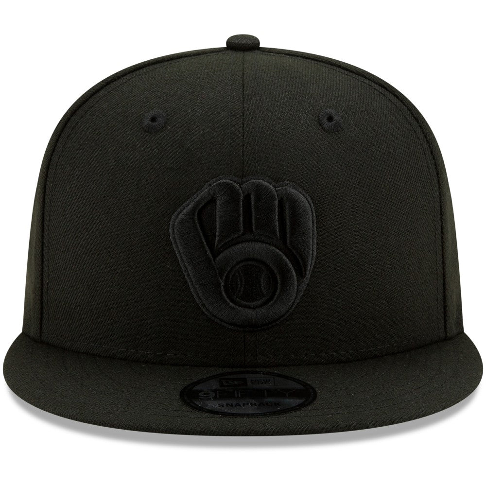 Milwaukee Brewers New Era Black on Black 9FIFTY Snapback Adjustable Hat - MLB