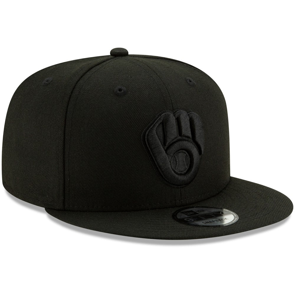 Milwaukee Brewers New Era Black on Black 9FIFTY Snapback Adjustable Hat - MLB