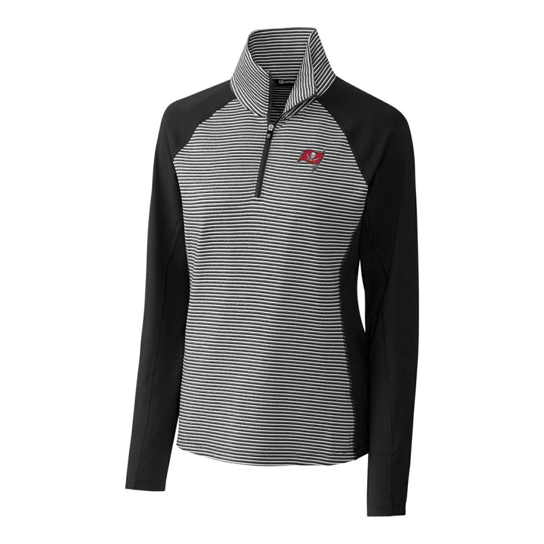 Tampa Bay Buccaneers Cutter & Buck Women's Forge Tonal Stripe Half-Zip Pullover Jacket Black | NFL