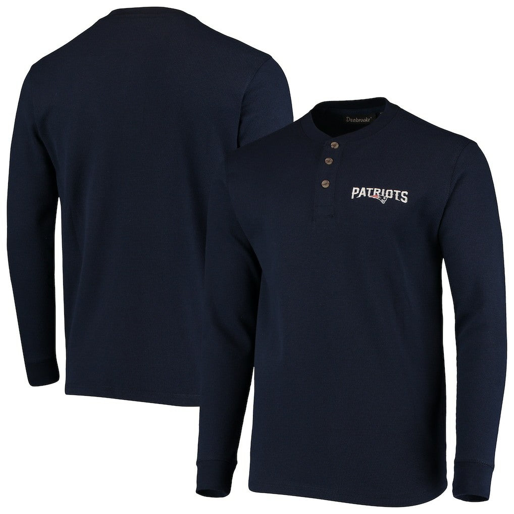 New England Patriots Dunbrooke Logo Maverick Thermal Henley Long Sleeve T-Shirt Navy | NFL