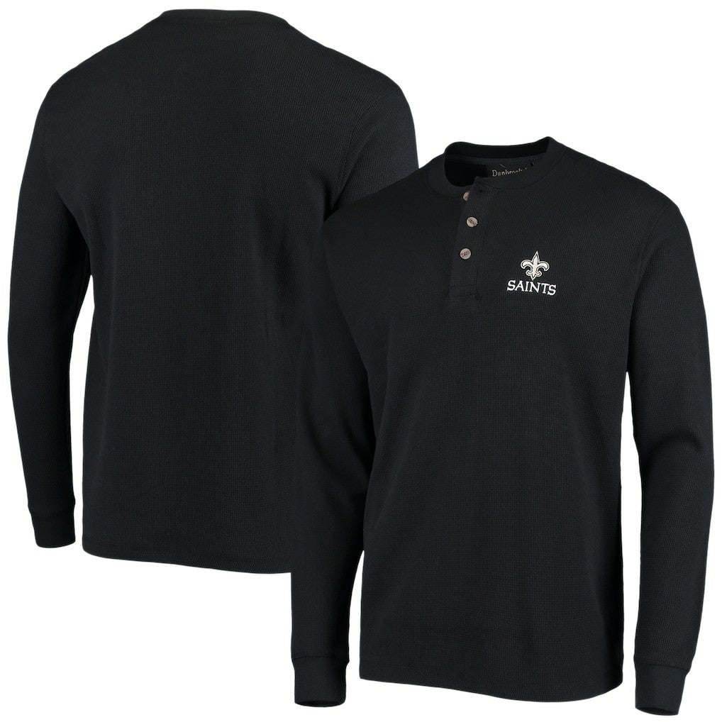 New Orleans Saints Dunbrooke Logo Maverick Thermal Henley Long Sleeve T-Shirt Black | NFL