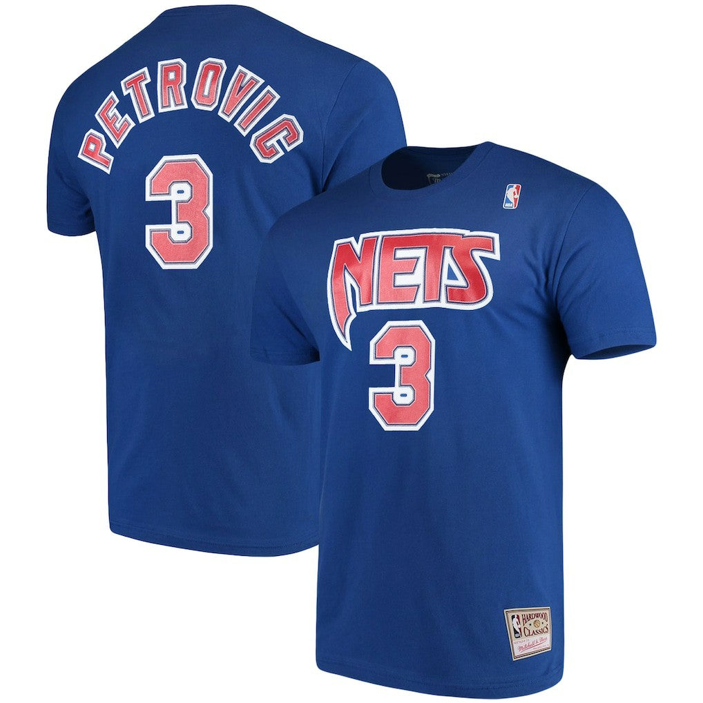 Drazen Petrovic Brooklyn Nets Hardwood Classics Name & Number Player T-Shirt Royal - NBA