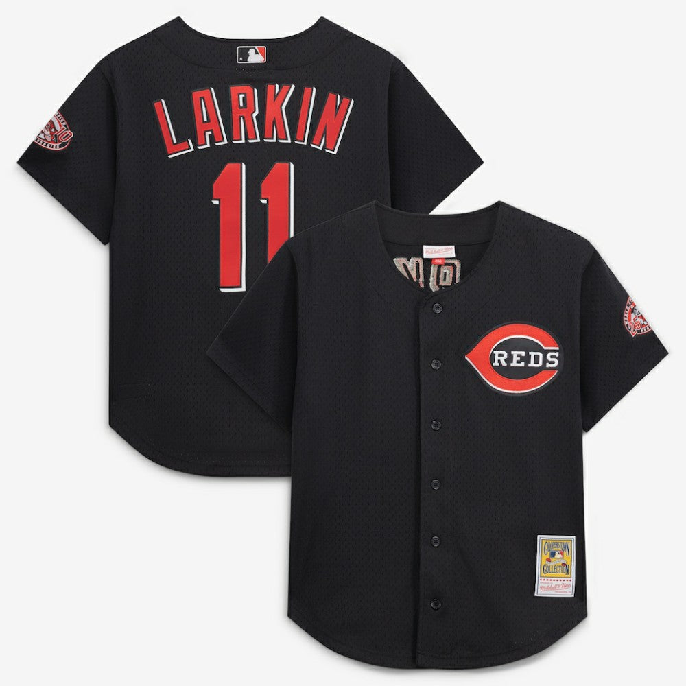 Barry Larkin Cincinnati Reds Mitchell & Ness Cooperstown Collection Mesh Batting Practice Button-Up Jersey - MLB
