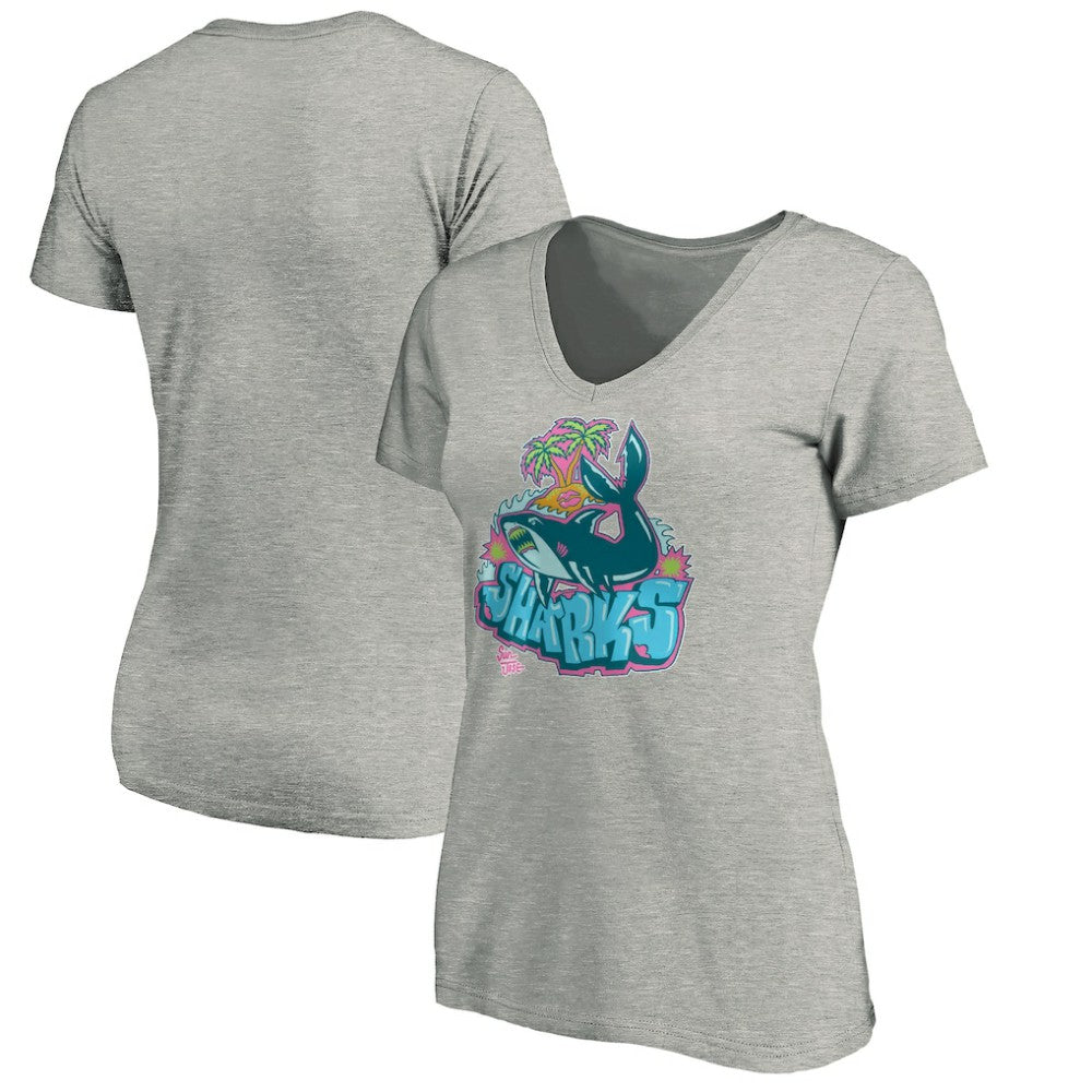 San Jose Sharks Women's Graffiti Shark V-Neck T-Shirt - Heather Gray - NHL