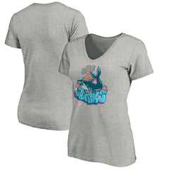San Jose Sharks Women's Graffiti Shark V-Neck T-Shirt - Heather Gray - NHL