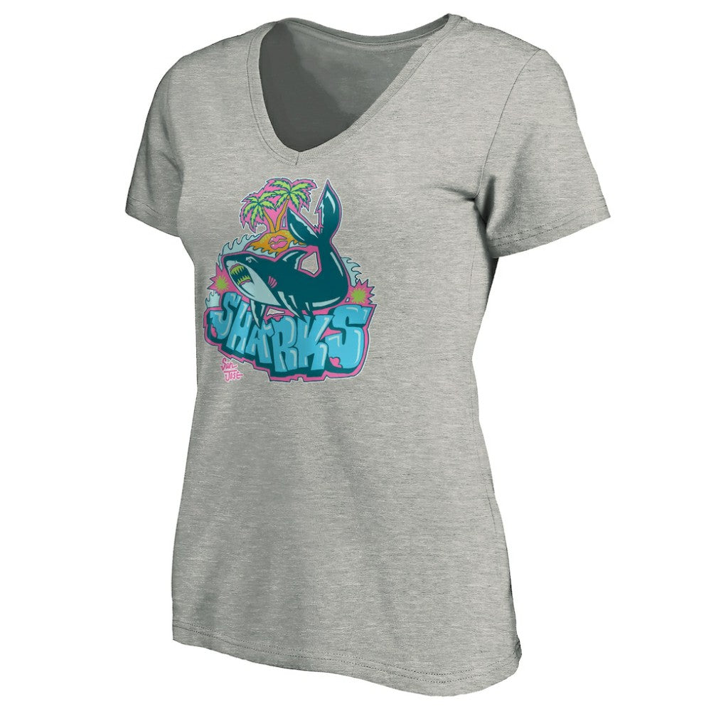 San Jose Sharks Women's Graffiti Shark V-Neck T-Shirt - Heather Gray - NHL