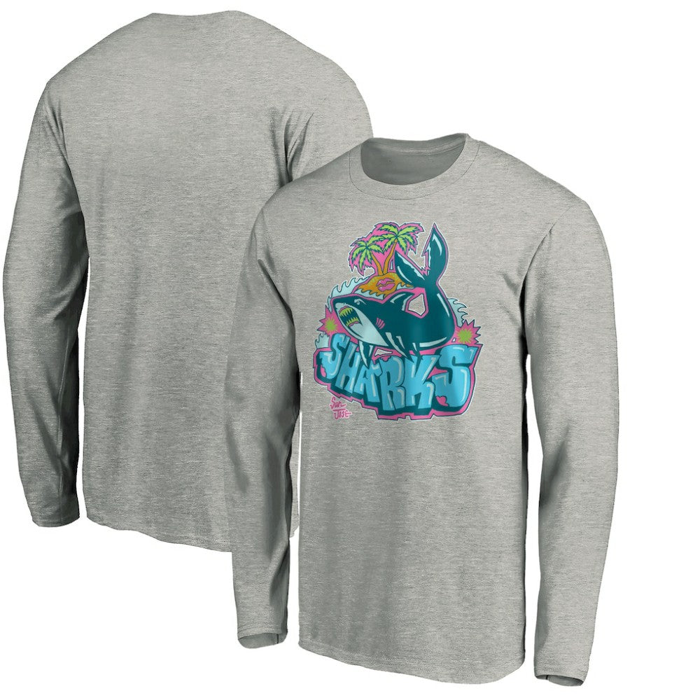 San Jose Sharks Graffiti Shark Long Sleeve T-Shirt - Heather Gray - NHL
