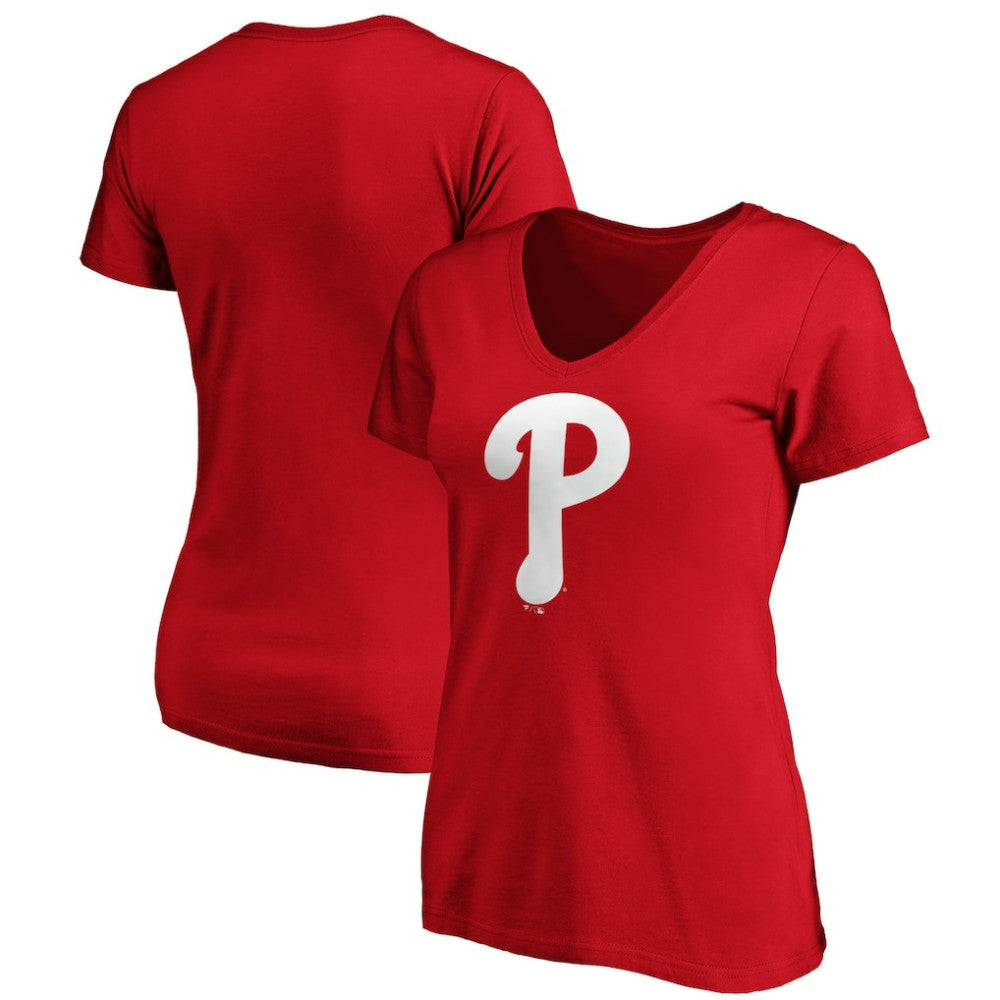 Philadelphia Phillies Fanatics Women's Core Official Logo V-Neck T-Shirt - MLB