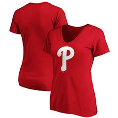 Philadelphia Phillies Fanatics Women's Core Official Logo V-Neck T-Shirt - MLB