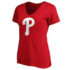 Philadelphia Phillies Fanatics Women's Core Official Logo V-Neck T-Shirt - MLB