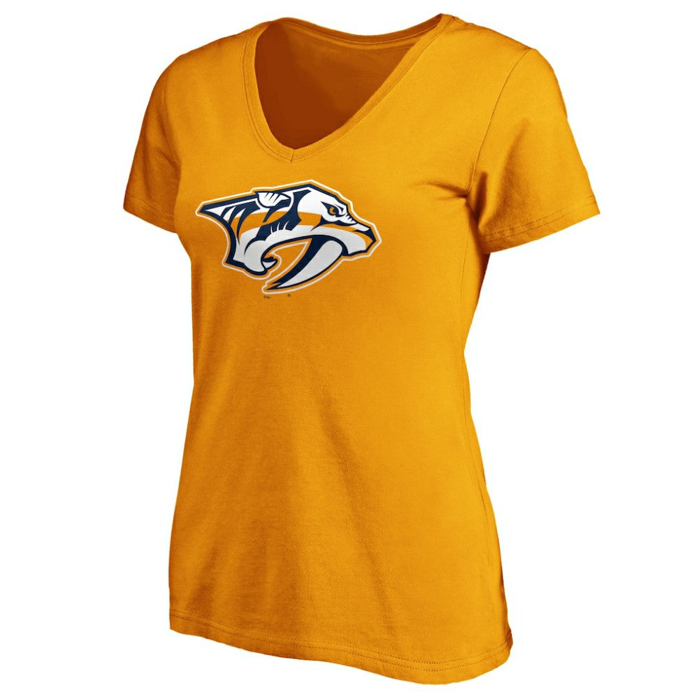 Nashville Predators Fanatics Women's Primary Logo V-Neck T-Shirt - Gold - NHL