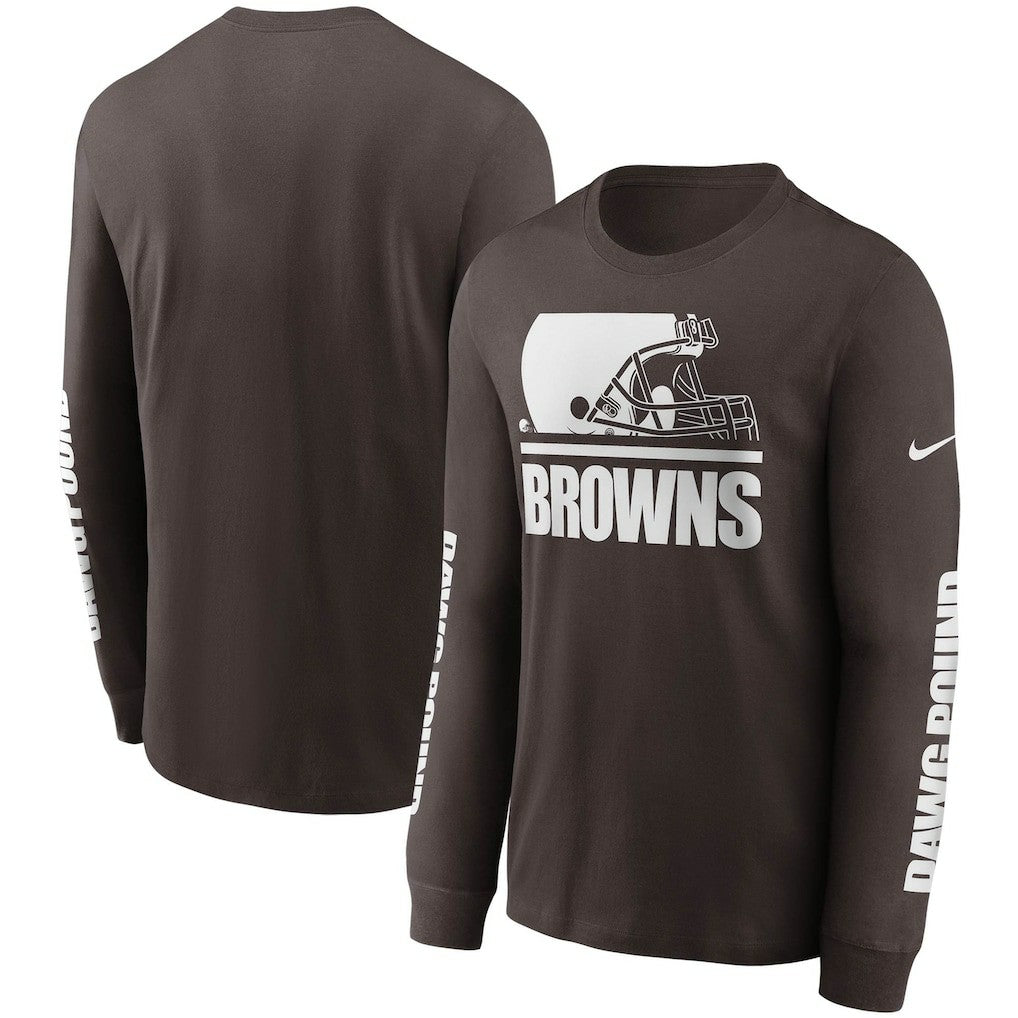 Cleveland Browns Split Local Long Sleeve T-Shirt Brown | Nike for Sale