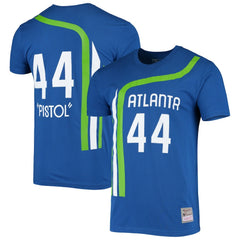 Pete Maravich Atlanta Hawks Hardwood Classics Stitch Name & Number T-Shirt Blue - NBA