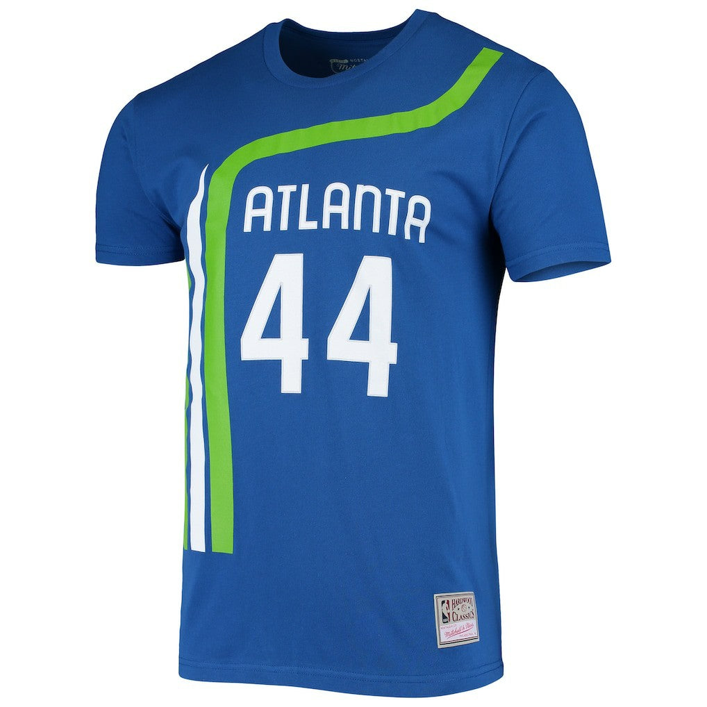 Pete Maravich Atlanta Hawks Hardwood Classics Stitch Name & Number T-Shirt Blue - NBA