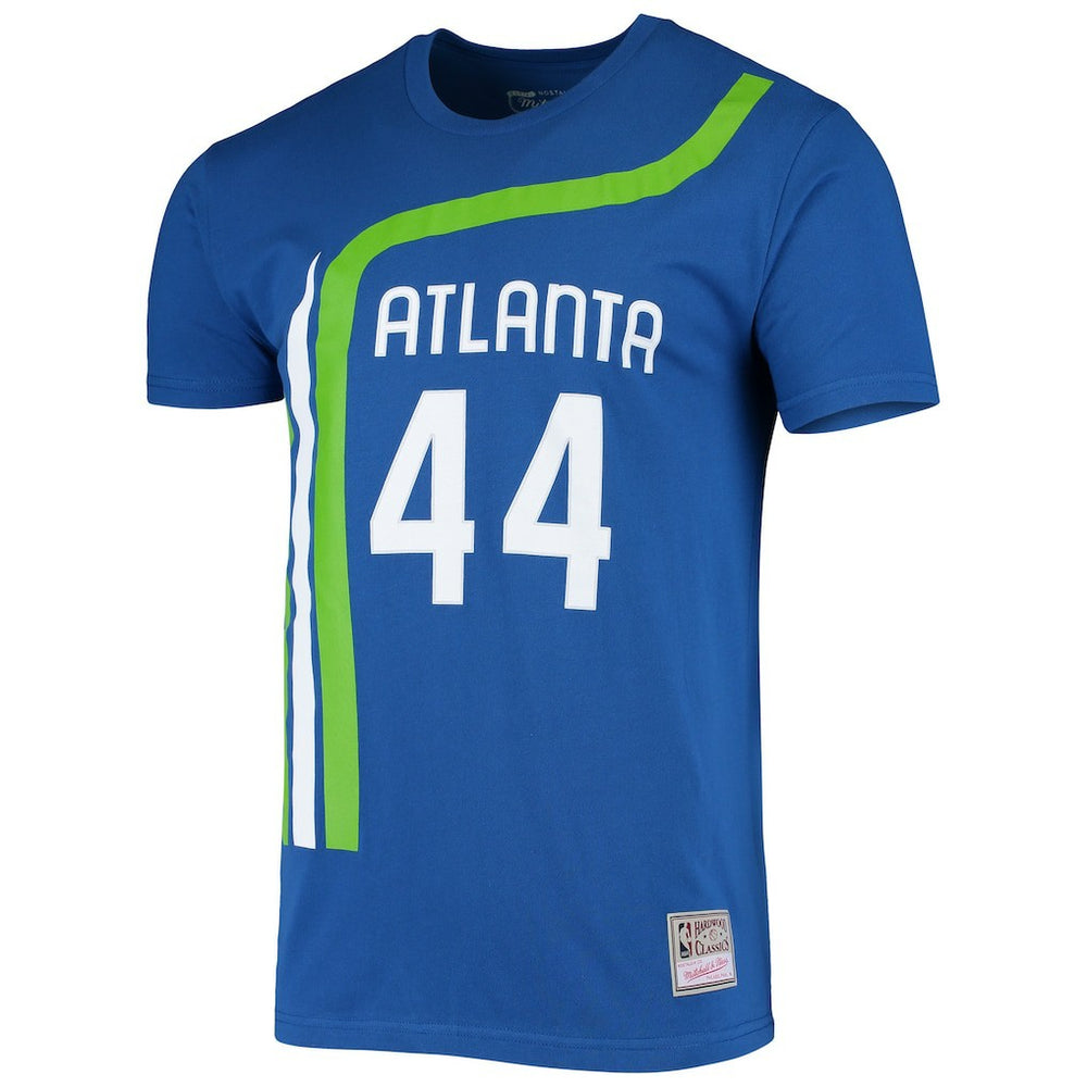 Pete Maravich Atlanta Hawks Hardwood Classics Stitch Name & Number T-Shirt Blue - NBA
