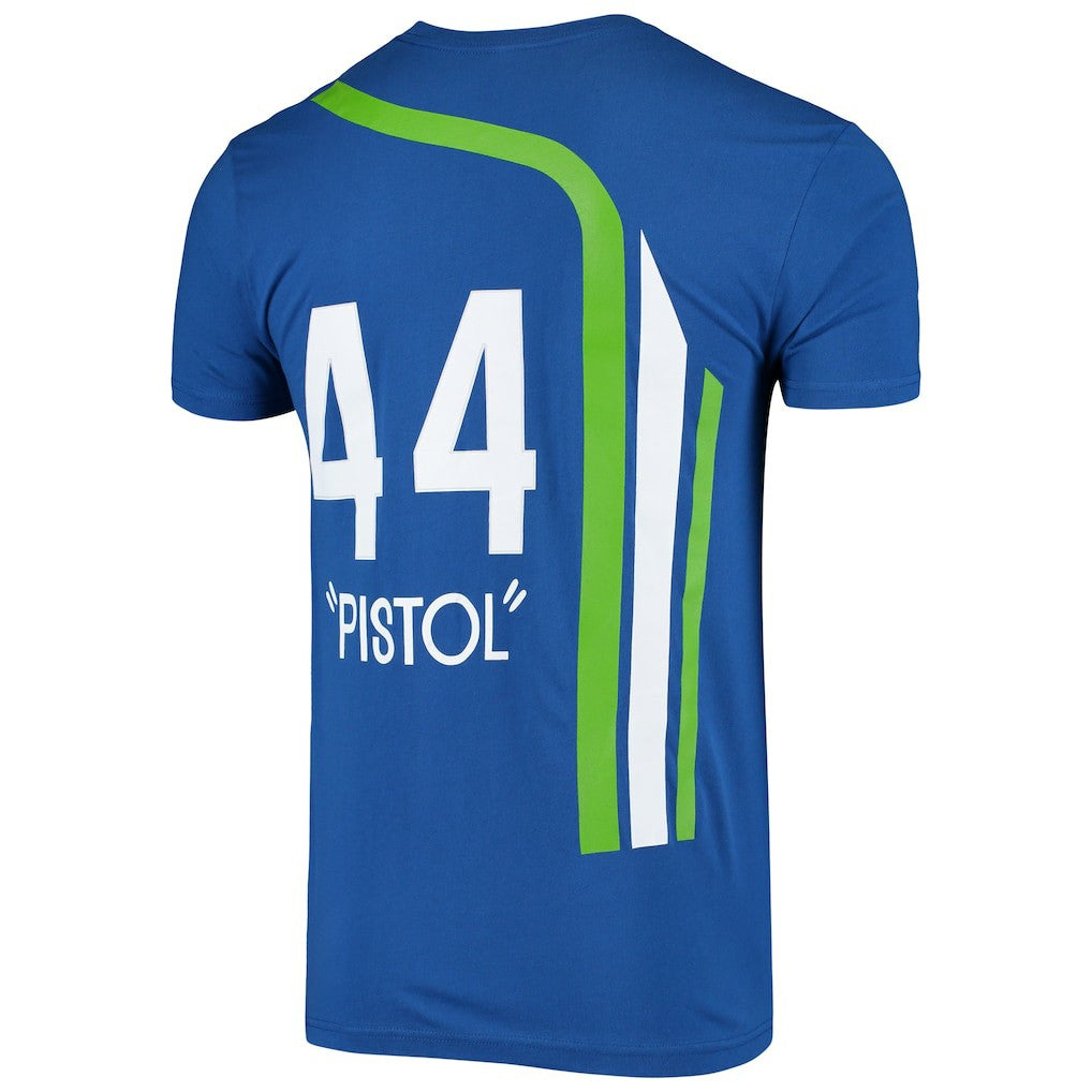 Pete Maravich Atlanta Hawks Hardwood Classics Stitch Name & Number T-Shirt Blue - NBA