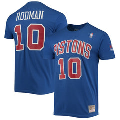 Dennis Rodman Detroit Pistons Hardwood Classics Stitch Name & Number T-Shirt Blue - NBA