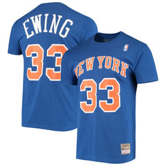 Patrick Ewing New York Knicks Hardwood Classics Stitch Name & Number T-Shirt Blue - NBA