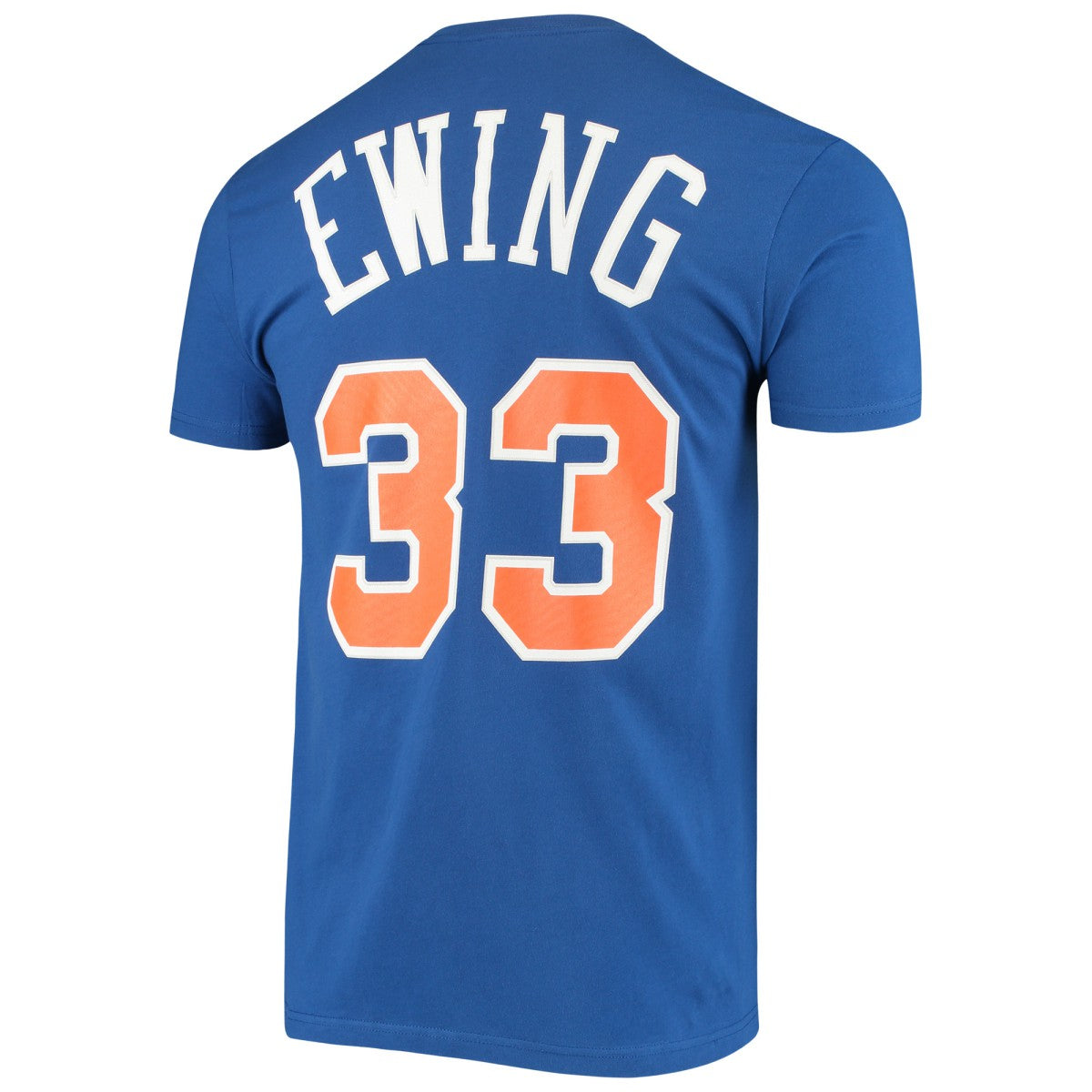 Patrick Ewing New York Knicks Hardwood Classics Stitch Name & Number T-Shirt Blue - NBA