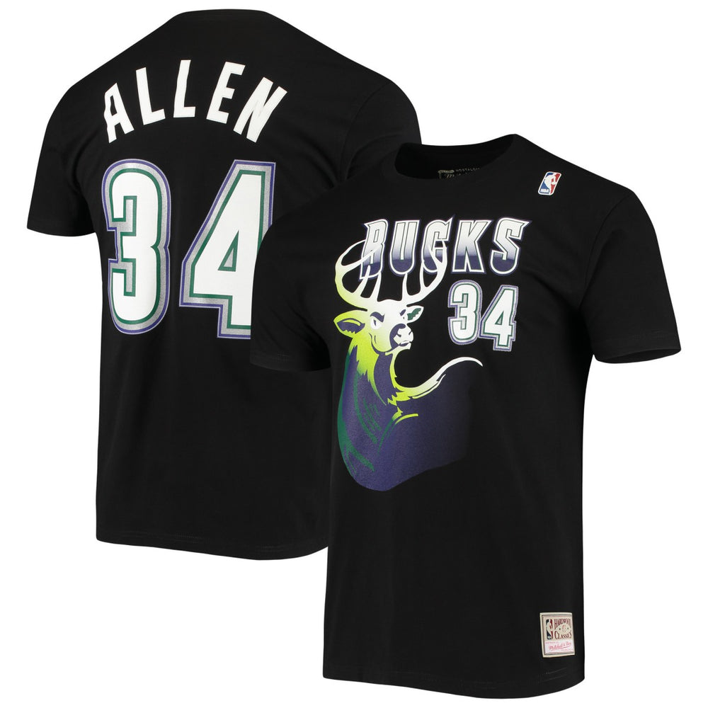 Ray Allen Milwaukee Bucks Hardwood Classics Stitch Name & Number T-Shirt Black - NBA