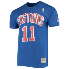 Isiah Thomas Detroit Pistons Hardwood Classics Stitch Name & Number T-Shirt Blue - NBA