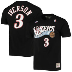 Allen Iverson Philadelphia 76ers Hardwood Classics Stitch Name & Number T-Shirt Black - NBA
