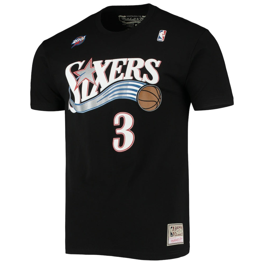 Allen Iverson Philadelphia 76ers Hardwood Classics Stitch Name & Number T-Shirt Black - NBA
