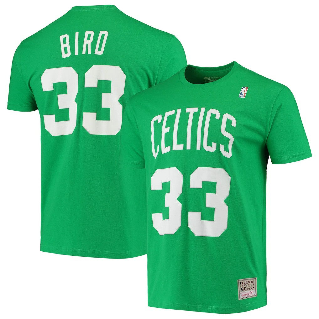 Larry Bird Boston Celtics Hardwood Classics Stitch Name & Number T-Shirt Kelly Green - NBA