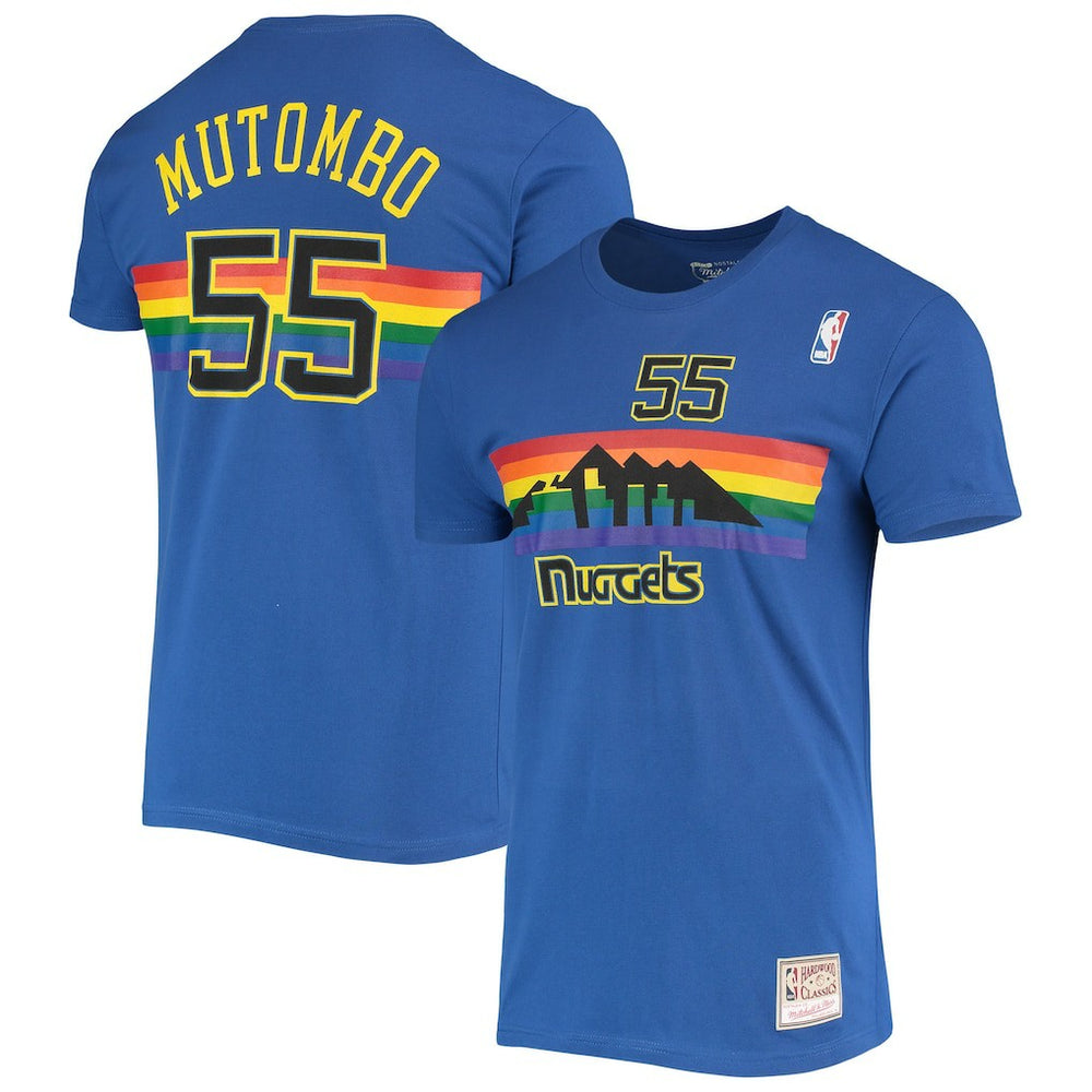 Dikembe Mutombo Denver Nuggets Hardwood Classics Stitch Name & Number T-Shirt Royal - NBA
