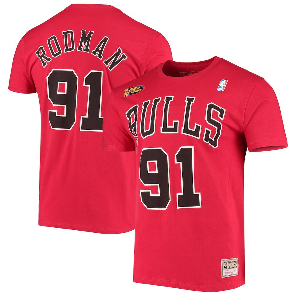 Dennis Rodman Chicago Bulls Hardwood Classics Stitch Name & Number T-Shirt Red - NBA