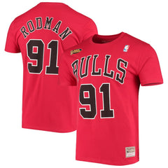 Dennis Rodman Chicago Bulls Hardwood Classics Stitch Name & Number T-Shirt Red - NBA