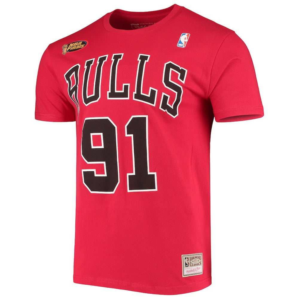 Dennis Rodman Chicago Bulls Hardwood Classics Stitch Name & Number T-Shirt Red - NBA